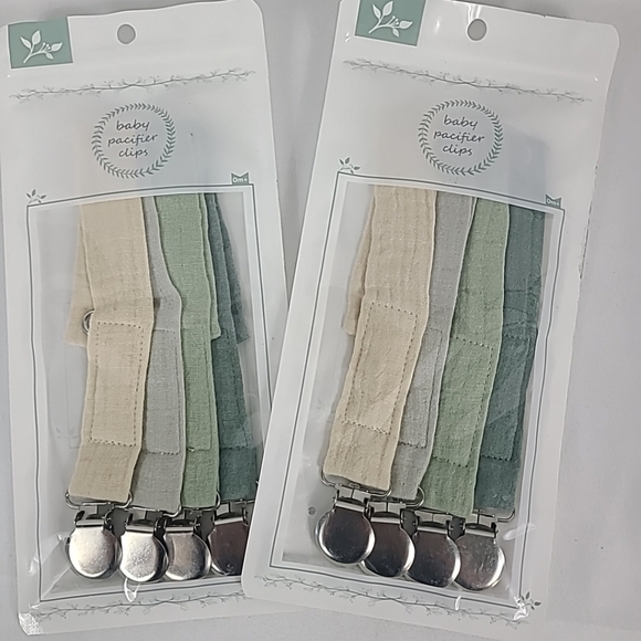 NEW Pacifier Clip Cotton Neutral Colors Set of 8 - Picture 1 of 4